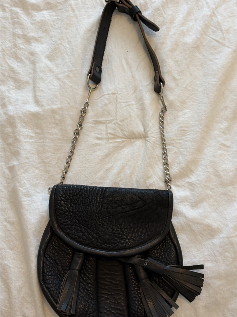 Black Leather Tassel Crossbody Bag